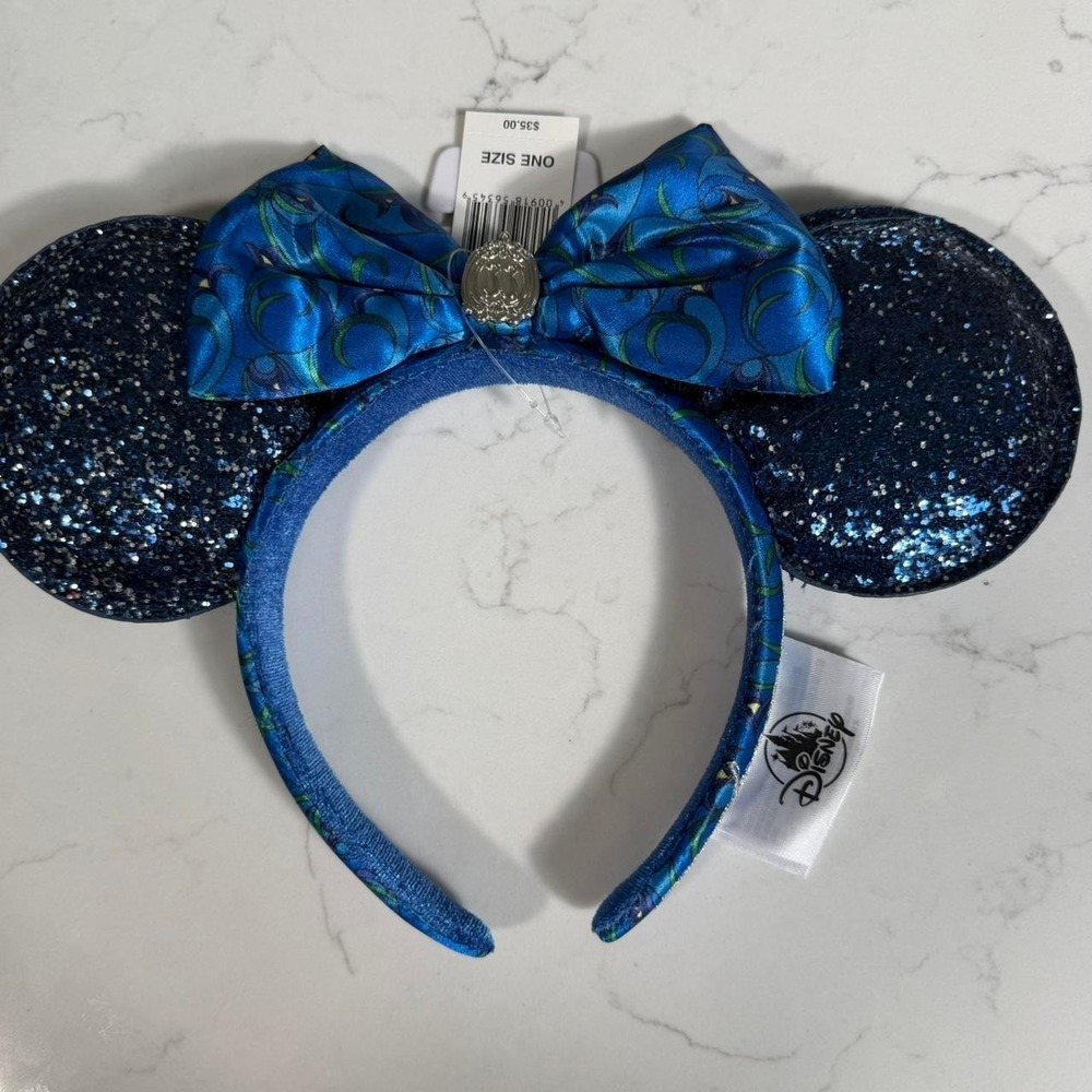 Disney Parks Club 33 Mickey Ears Headband Blue Glitter Silver Crest NWT Rare